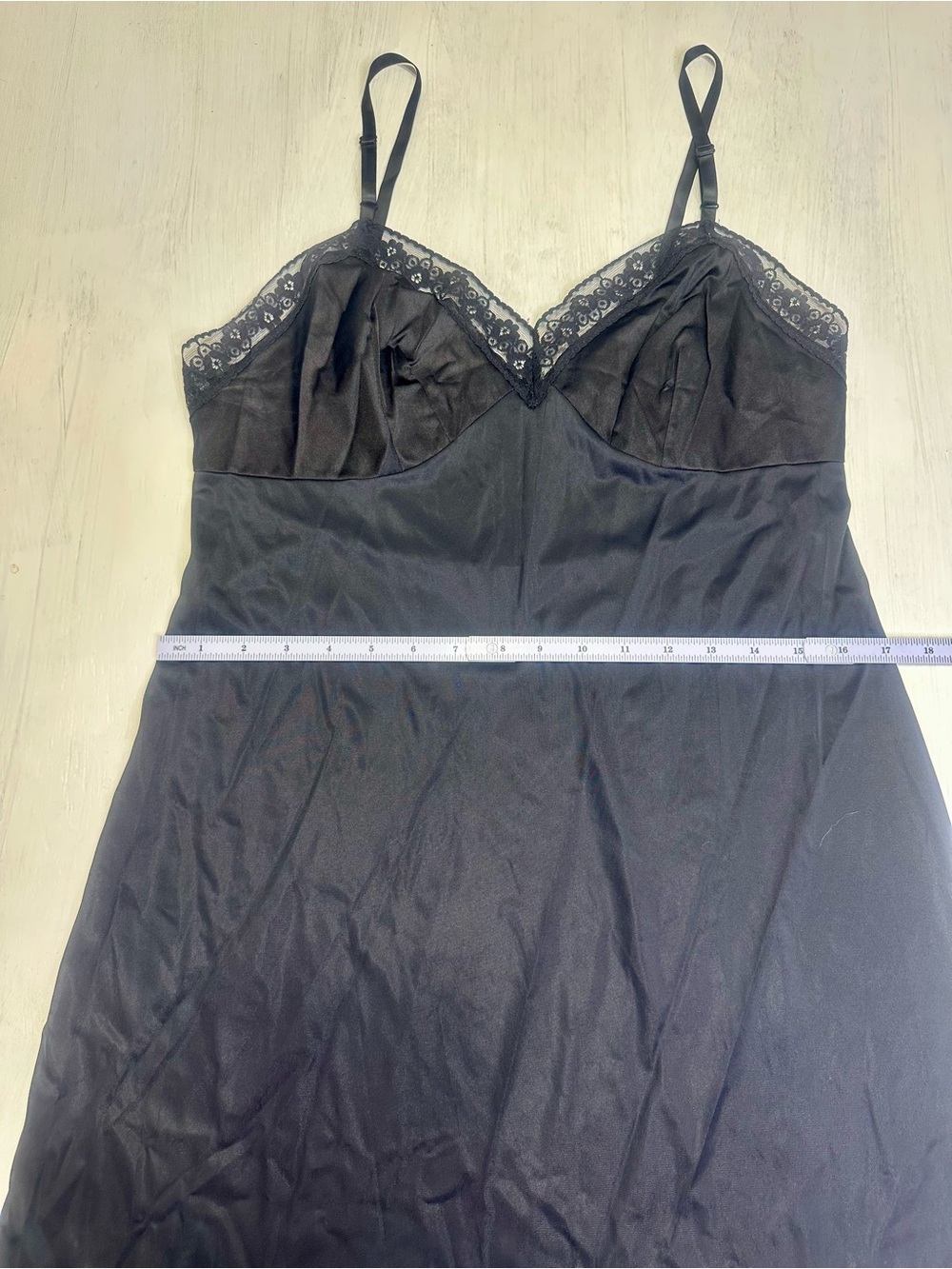 Vintage Vanity Fair Black Nylon Lace Slip Dress 90s Lingerie Size 38 USA - Picture 4 of 8